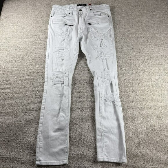 Makobi Other - Makobi White Distressed Slim Fit Denim Jeans White Zip Men’s Size 36 x 32